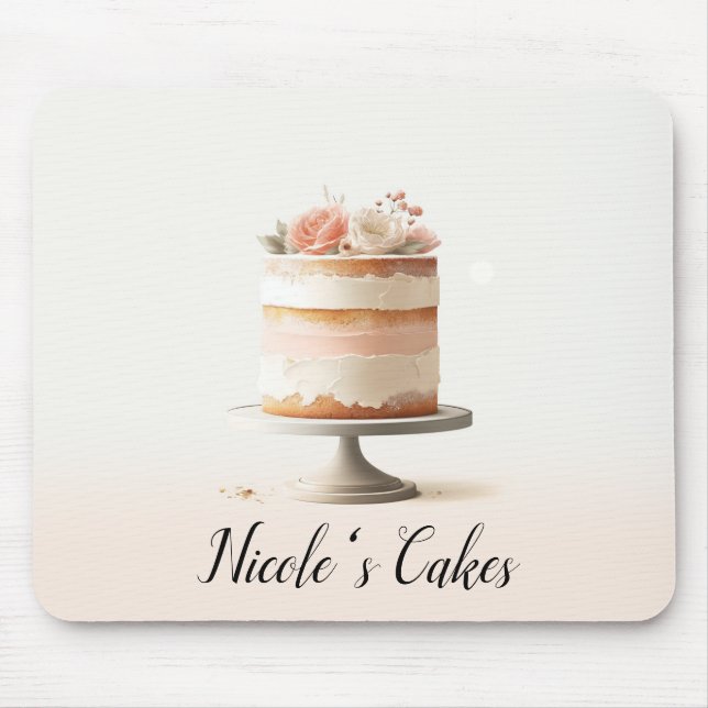 Elegante Blush Peach Floral Cake Küche Bäckerei Mousepad (Vorne)