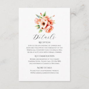 Elegante Blush Peach Floral Flat Umschließkarte Begleitkarte
