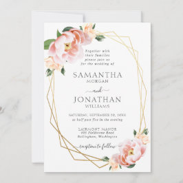 Elegante Blush Peach Gold Geometrische Hochzeit Einladung