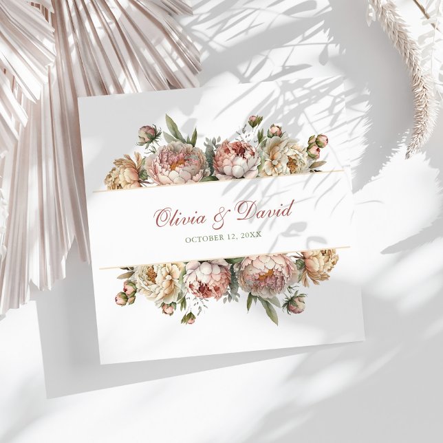 Elegante Blush Peonies Wedding Napkins Serviette (Elegant Blush Peonies Wedding Napkins on a sunny white table.)