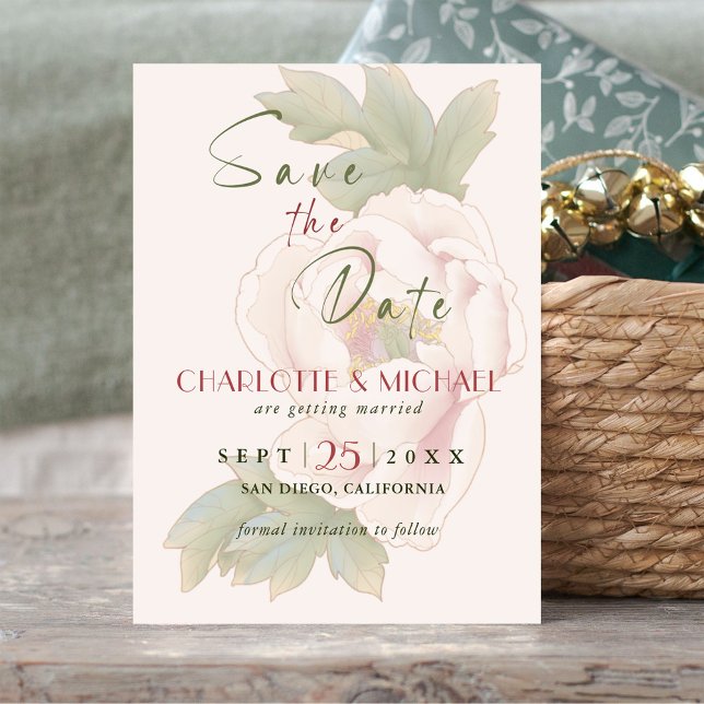 Elegante Blush Peony Rose Wedding Save the Date Magneteinladung (Von Creator hochgeladen)
