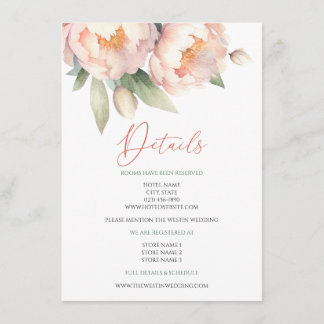 Elegante Blush Peony Watercolor Bloral Wedding Begleitkarte