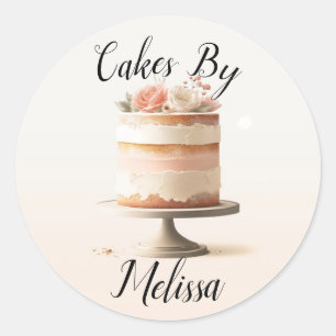 Elegante Blush-Pfirsich-Blumen-Hochzeitstorte Bäck Runder Aufkleber
