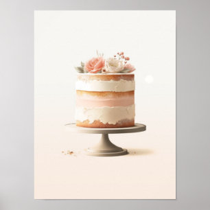 Elegante Blush Pfirsich Blumenkuchen Küche Bäckere Poster