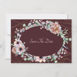 Elegante Blush-Pink-Anemonen-Blumen-Geometrische R Save The Date