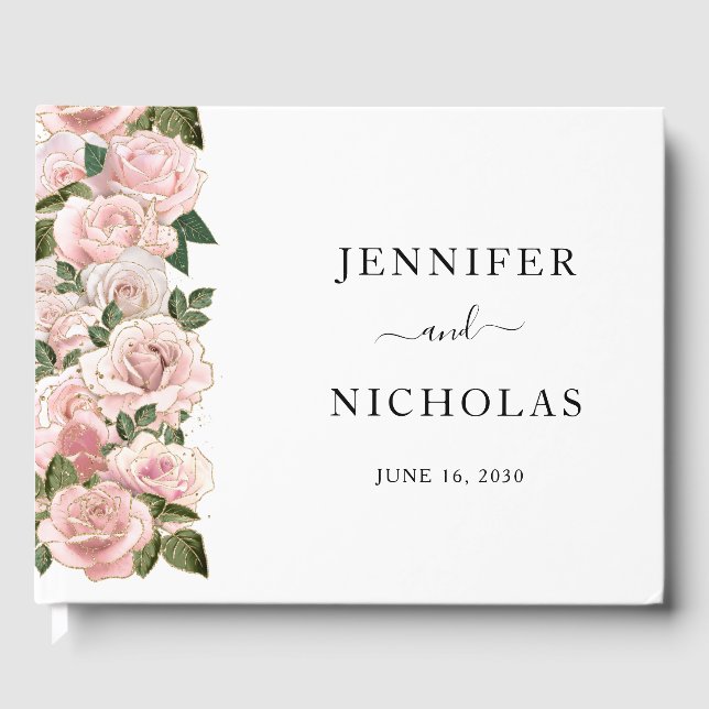 Elegante Blush Pink Bläserige Hochzeiten Gästebuch (Vorderseite)