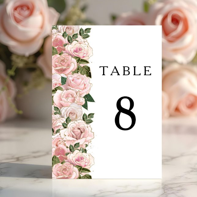 Elegante Blush Pink Bläserige Hochzeiten Tischnummer (Elegant Blush Pink Floral Peonies Wedding Table Number)