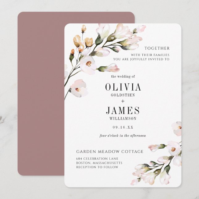 Elegante Blush Pink Bläserne Hochzeit Einladung (Vorne/Hinten)