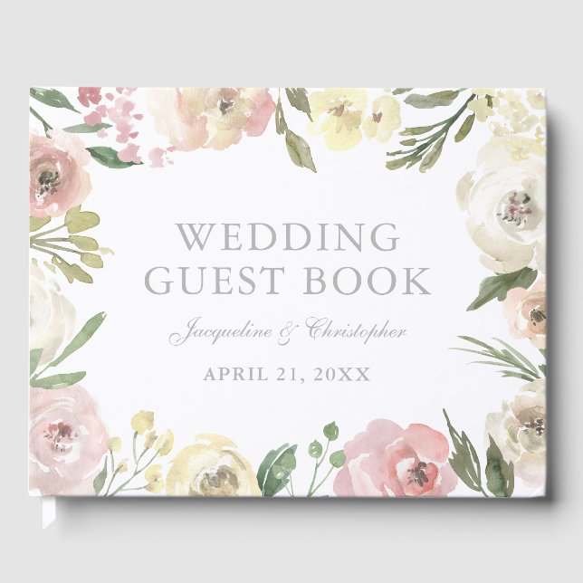 Elegante Blush Pink Bläsernsommer Peony Wedding Gästebuch (Vorderseite)