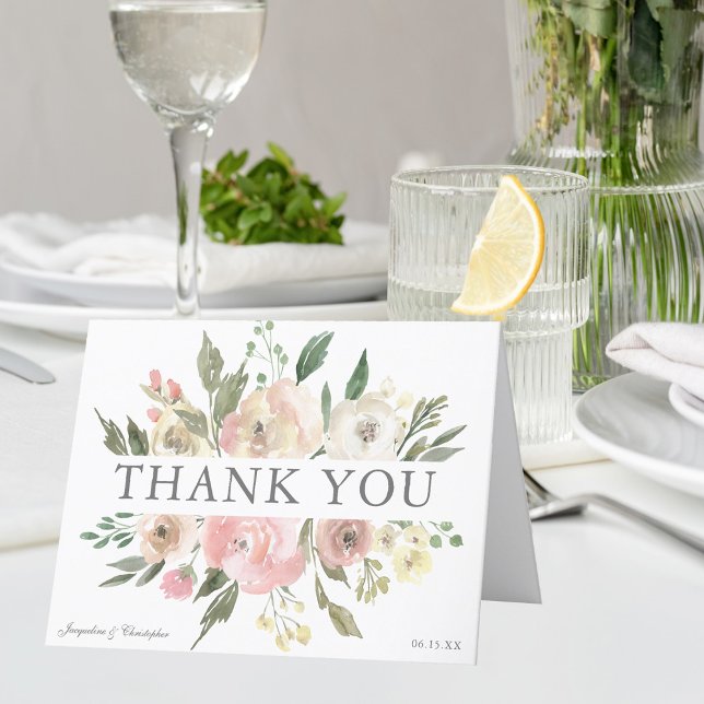 Elegante Blush Pink Bläserpferde Hochzeit geklappt Dankeskarte (Von Creator hochgeladen)