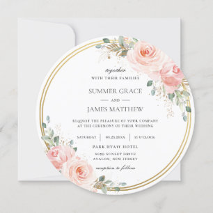 Elegante Blush Pink Blues Gold Circle Wedding Einladung