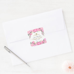 Elegante Blush-Pink-Blumen-Victorian-Brautparty Quadratischer Aufkleber