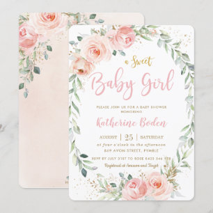 Elegante Blush Pink Blumengarten Girl Babydusche Einladung