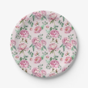 Elegante Blush Pink Blumengrün Babydusche Pappteller