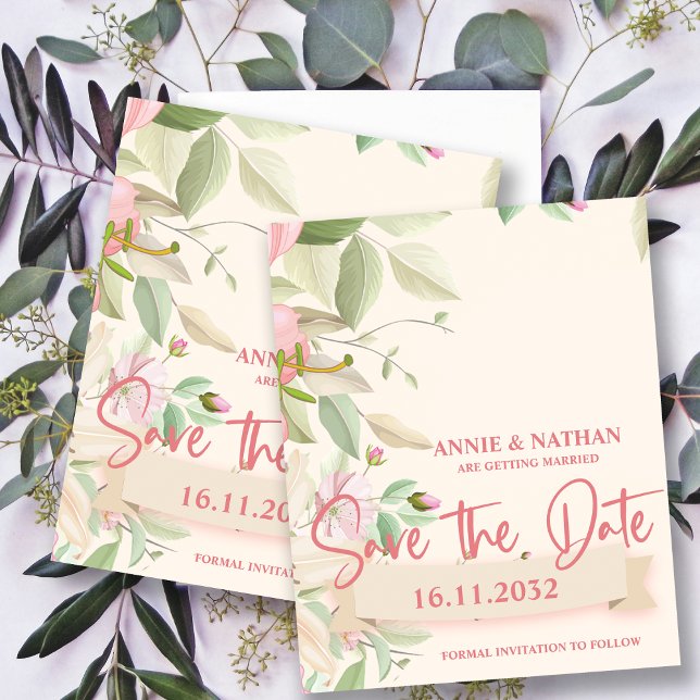 Elegante Blush Pink Blütenhochzeit Sichern Sie das (Elegant Blush Pink Floral Wedding Save the Date Invitation)