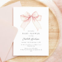 Elegante Blush Pink Bow Baby Dusche Einladung