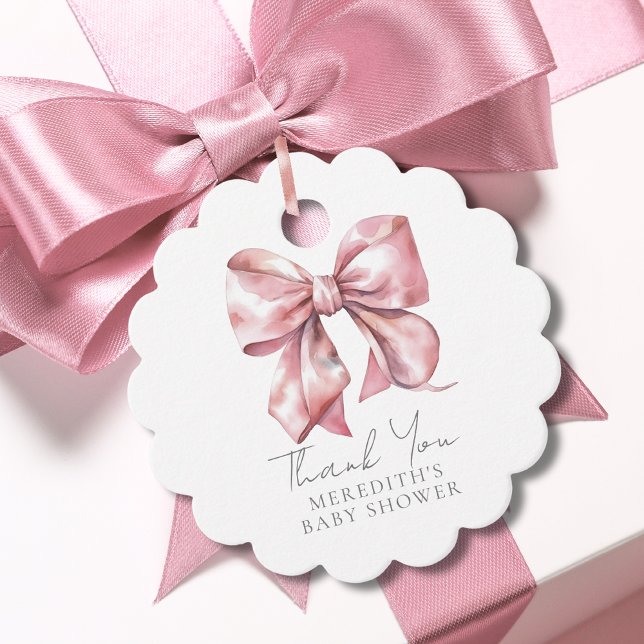 Elegante Blush Pink Bow Baby Dusche Geschenkanhänger (Elegant Blush Pink Bow Baby Shower Favor Tags)