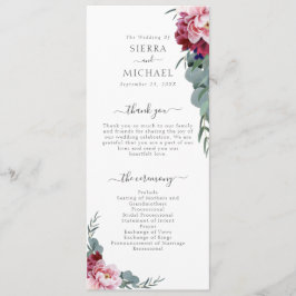 Elegante Blush Pink Burgundy Bloral Foliage Hochze Programm