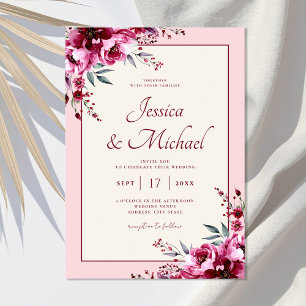 Elegante Blush Pink Burgundy Bloral Wedding Einladung