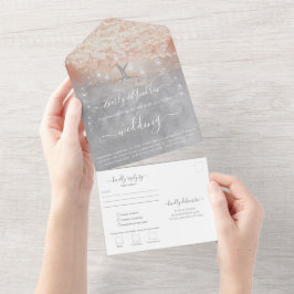 Elegante Blush Pink Coral Heart Leaf Tree Wedding All In One Einladung