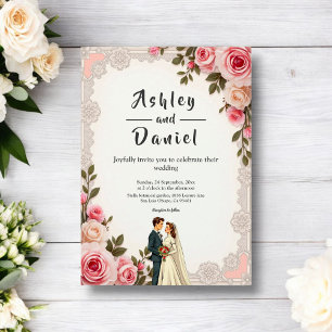 Elegante Blush Pink Couple Summer Floral Wedding Einladung