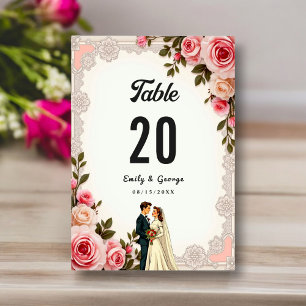 Elegante Blush Pink Couple Summer Floral Wedding Tischnummer