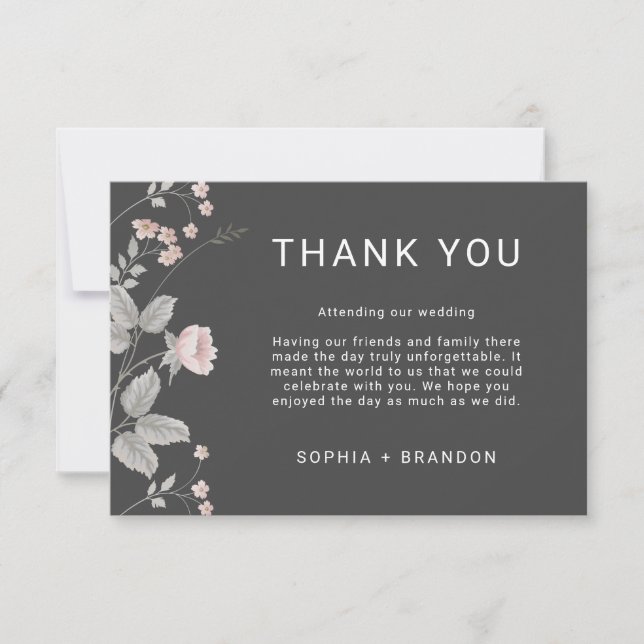 Elegante Blush Pink & Dark Gray Blues Hochzeit Dankeskarte (Vorderseite)