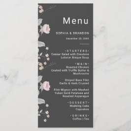 Elegante Blush Pink & Dark Gray Blues Hochzeit Menükarte