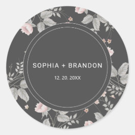 Elegante Blush Pink & Dark Gray Blues Hochzeit Runder Aufkleber