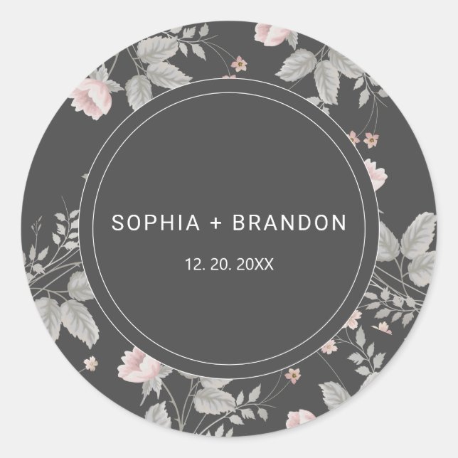 Elegante Blush Pink & Dark Gray Blues Hochzeit Runder Aufkleber (Vorderseite)
