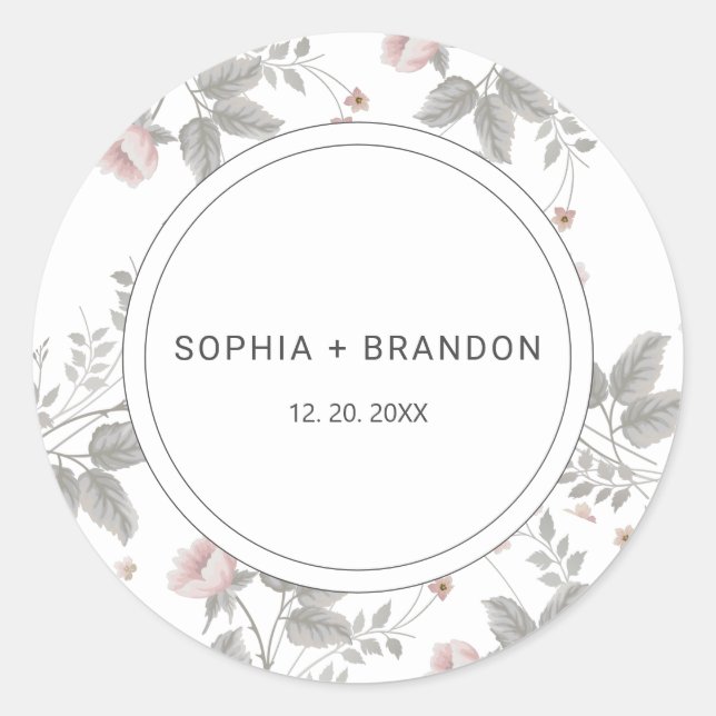 Elegante Blush Pink & Dark Gray Blues Hochzeit Runder Aufkleber (Vorderseite)