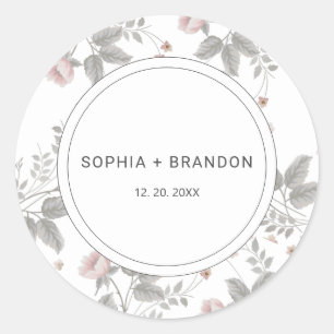 Elegante Blush Pink & Dark Gray Blues Hochzeit Runder Aufkleber