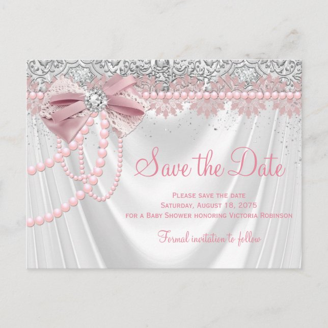 Elegante Blush Pink Diamond Pearl Baby Dusche Postkarte (Vorderseite)
