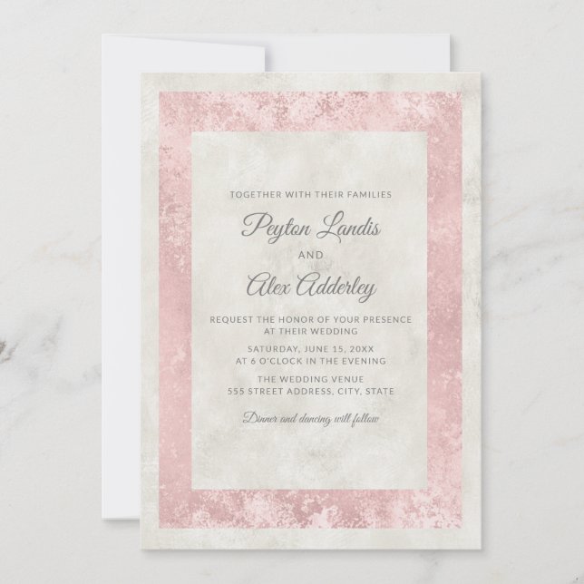 Elegante Blush Pink Elfenbeincreme Hochzeit Einladung (Vorderseite)