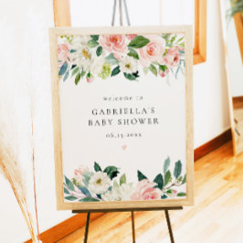 Elegante Blush Pink Floral Girl Babydusche Willkom Poster