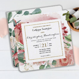 Elegante Blush Pink Floral Gold Rahmen Hochzeit Einladung