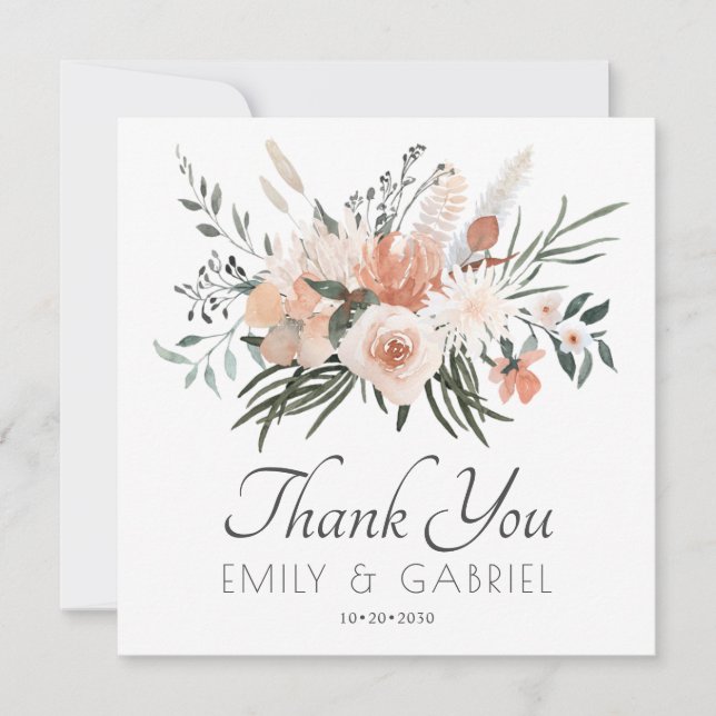 Elegante Blush Pink Floral Wedding Danke Karte (Vorderseite)