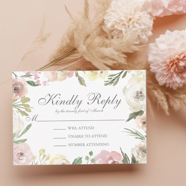 Elegante Blush Pink Floral Wedding Kindly RSVP Car (Von Creator hochgeladen)