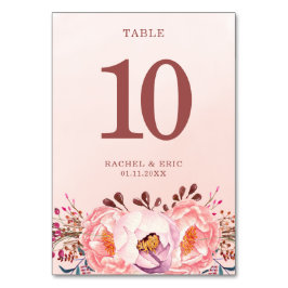 Elegante Blush Pink Floral Wedding Party Tischnummer