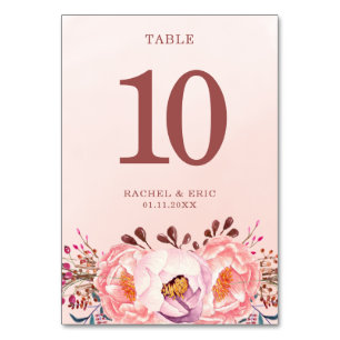 Elegante Blush Pink Floral Wedding Party Tischnummer