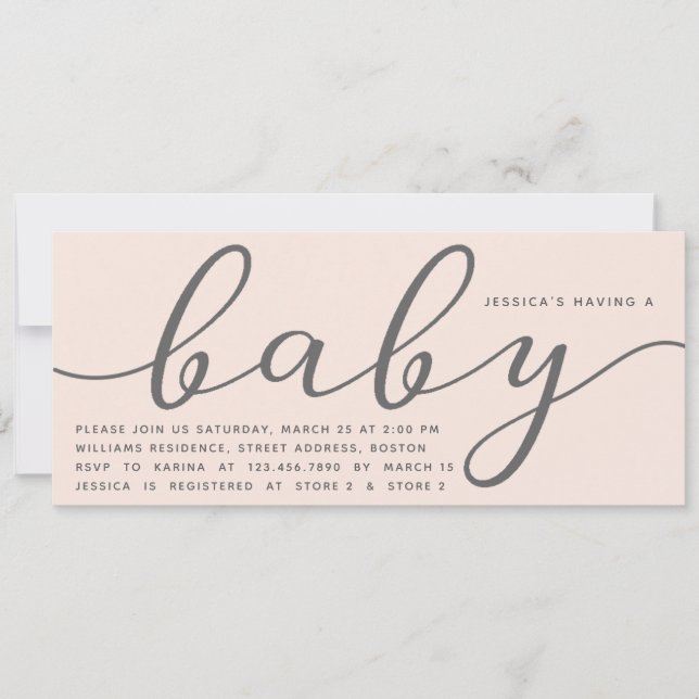Elegante Blush Pink Girl Babydusche Einladung (Vorderseite)