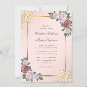 Elegante Blush Pink Gold Confetti Hochzeit Einladung