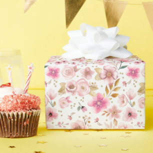 Elegante Blush Pink & Gold Floral Baby Dusche Geschenkpapier