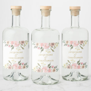 Elegante Blush Pink Gold Floral Custom Wedding Alkoholflaschenetikett