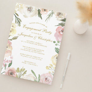Elegante Blush Pink Gold Floral Engagement Party Einladung
