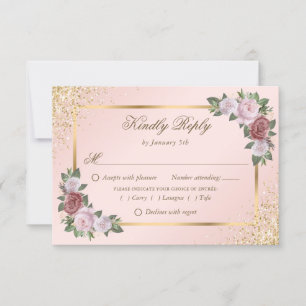 Elegante Blush Pink Gold Frame Confetti Wedding RSVP Karte