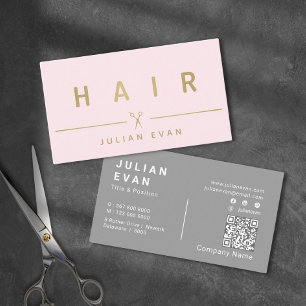 Elegante Blush Pink & Gold Typografie Haarstylisti Visitenkarte