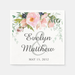 Elegante Blush Pink & Gray Bouquet Wedding Serviette