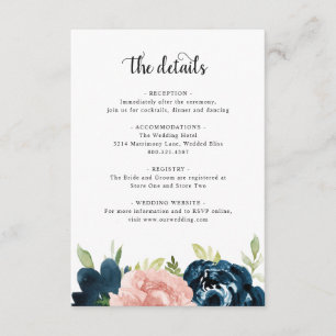 Elegante Blush Pink Navy Blues Hochzeit Begleitkarte