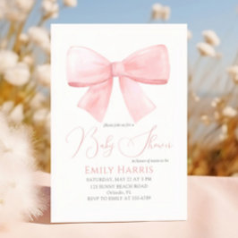 Elegante Blush Pink Pastel Bow Girl Babydusche Einladung